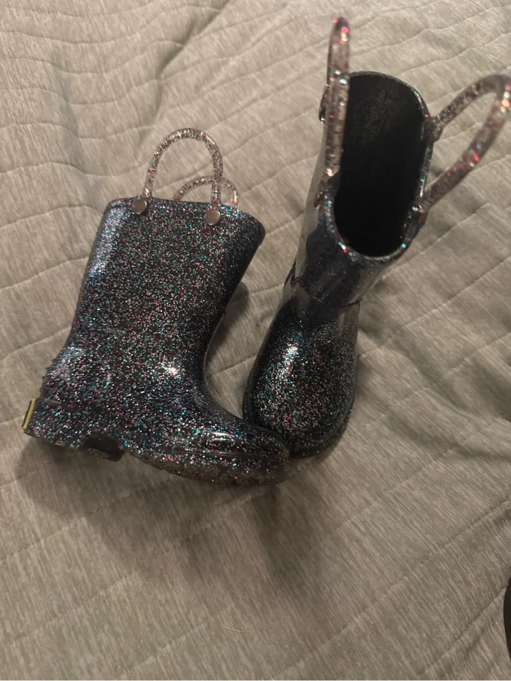 Western Chief Kids Glitter Rain Boots - Black with Multi-Color Sparkle